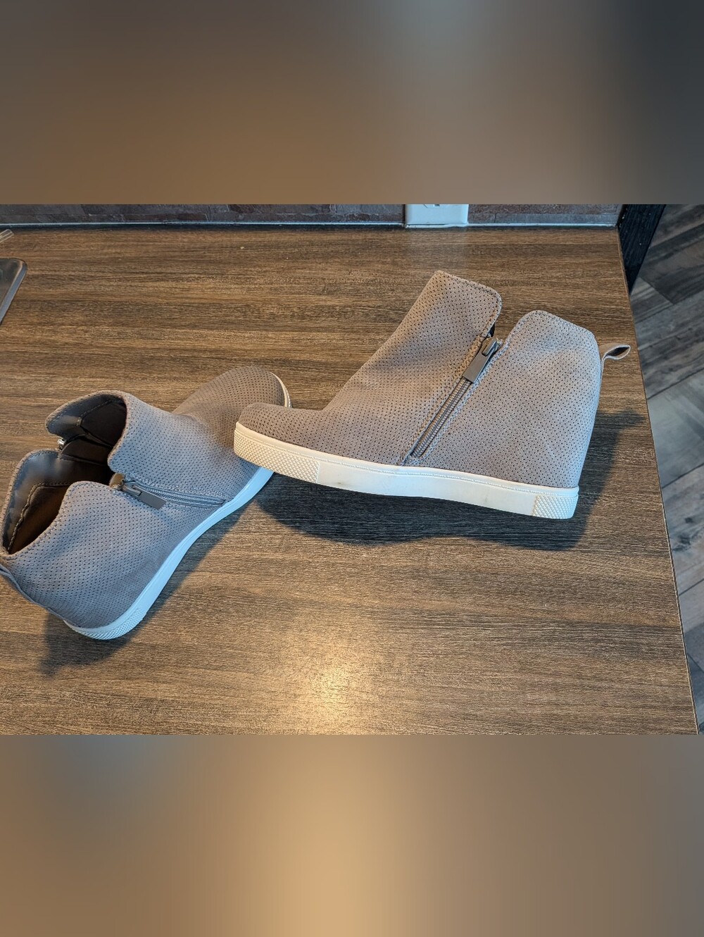 Perforated Wedge Sneaker Boots in Taupe